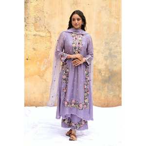 Top de fiesta de diseñador para mujer-Conjunto Plazzo y Dupatta con bordado pesado Trabajo Aspecto elegante - Product Image 1