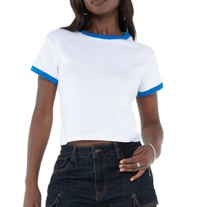 Camiseta corta personalizada de fabricante para mujer, camiseta recortada de verano en blanco de algodón personalizada de alta calidad para mujer, ropa de calle informal - Product Image 3
