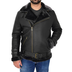 Chaqueta de Aviador de Piel de Oveja de Alta Calidad, Negra, Resistente al Viento, Gruesa, Ecológica, la Más Vendida para Hombre - Product Image 2