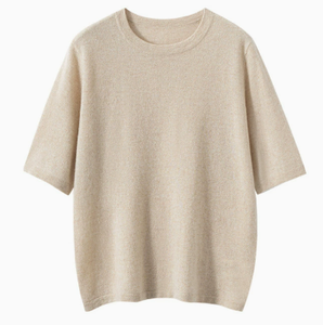 T-shirt en tricot à col rond et manches courtes pour femme, couleur unie, coupe ample, respirant, style minimaliste, pour le printemps et l'été - Product Image 3