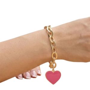 สร้อยข้อมือโซ่รูปวงรีสีทองประดับจี้รูปหัวใจสีชมพู สำหรับผู้หญิง เครื่องประดับแฟชั่นสวยหรู สร้อยข้อมือแบบปรับได้ ของขวัญสำหรับงานปาร์ตี้ - Product Image 2