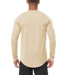T-shirt à manches longues pour homme, gris, col rond, coupe classique, couleur unie, décontracté, tricoté en coton respirant - Product Image 2