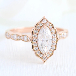 แหวนหมั้นเพชรทรงมาร์คีส์สีโรสโกลด์ประดับด้วยเพชรแล็บโกรว์ - Product Image 1