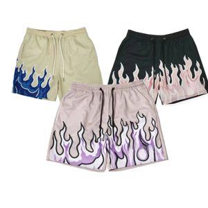 Shorts en mesh personnalisés pour hommes avec motif flamme, sublimation, entrejambe de 5 pouces, pour entraînement, course, basketball, gym, exercice - Product Image 1