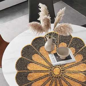 Mantel Individual de Mosaico Hecho a Mano con Cuentas de Flores, Forma Rectangular, Artesanía Decorativa de Vidrio para Mesa de Comedor, Artesanía Sami de Uttar Pradesh - Product Image 2