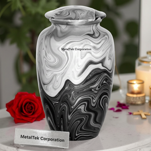 Urne funéraire en métal haut de gamme, finition marbre élégante, pour adultes, décorative, pour cendres, couvercle sécurisé durable, urnes funéraires faites à la main, souvenir funéraire - Product Image 1