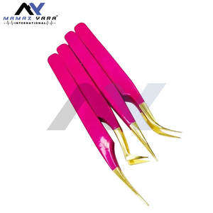 Pinzas de Acero Inoxidable de Alta Calidad para Extensión de Pestañas, Recubrimiento en Polvo Rosa, Punta Chapada en Oro Sólido, Reutilizables, Juego de 4 Piezas - Product Image 6