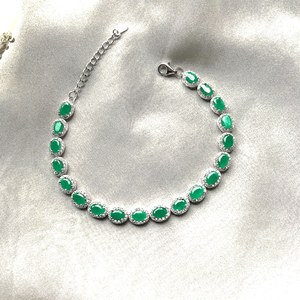 Genuine Emerald Oval Halo Silver Luxury Beaded Adjustable <b>Bracelet</b> GIA Certified Elegant Green <b>Gemstone</b> Jewelry May Birthstone - Product Image 2
