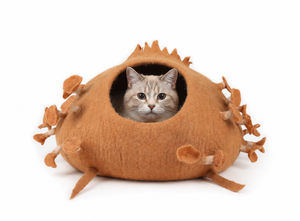 Cueva de gato de fieltro de lana ecológica con diseño floral Cama elegante para mascotas y cómoda casa para gatos Ropa de cama acogedora y cómoda - Product Image 3
