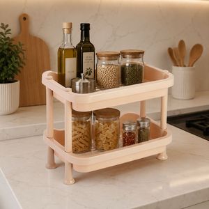 Étagère de rangement multifonctionnelle en plastique PP à double niveau, durable, moderne, pliable, pour garde-manger et aliments - Product Image 2