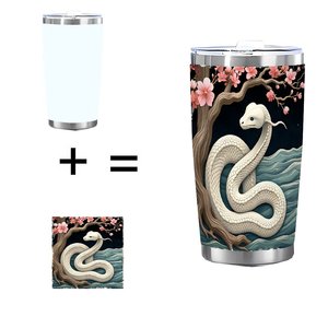 Vaso de Acero Inoxidable de 20 oz, Taza de Viaje de Doble Pared Aislada con Diseño de Flor de Cerezo y Serpiente - Product Image 1
