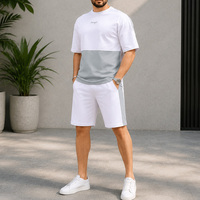 Ensemble court deux pièces color block personnalisé, imprimé, respirant, séchage rapide, coton premium, streetwear décontracté, t-shirt à manches courtes
