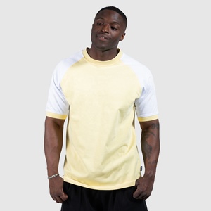 Camiseta de Manga Corta para Hombre, Cuello Redondo, Corte Regular, Color Amarillo y Blanco, Estilo Raglán, Algodón Jersey, Color Sólido, Informal, Superventas - Product Image 1