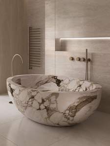 Bañera de Lujo de Mármol Sólido Tallada a Mano, Ecológica, con Desagüe, para Baños de Villas y Apartamentos, Diseño Independiente - Product Image 2