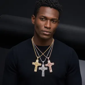 LAX DIORE JEWELS Men's Gold Plated <b>Cross</b> Pendant <b>Necklace</b> Diamond Jesus Charm Religious Fashion Jewelry Alloy Chain Hip Hop - Product Image 1