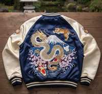 Veste Sukajan brodée sur mesure Dragon Tiger Koi Mt. Veste bomber Fuji unisexe, design patchwork, hiver, fine, à capuche, hip hop