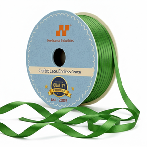 Ruban de satin vert simple face 3 mm en stock pour bouquets de fleuristes, emballage cadeau, cartes, couture - Fournisseur en gros - Product Image 1