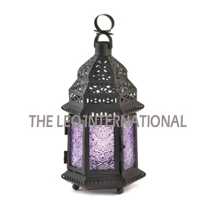 Lanterne décorative de Noël moderne en verre et métal doré, faite à la main, avec crochet de suspension pour bougie - Product Image 5