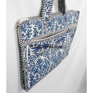 Handmade Quilted Block Print <b>Laptop</b> <b>Backpack</b> Tote Bag Striped Pattern Zipper Shoulder Handbag For Daily Travel Office Uses - Product Image 2