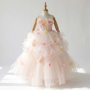 Vestido de Princesa de Lujo Rosa con Apliques Florales 3D en Capas, Transpirable y Ecológico, para Niñas de Boda y Damas de Honor al por Mayor - Product Image 3