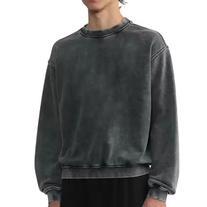 Sweat-shirt pour homme style vintage, col rond, délavé à l'acide, 100% coton, coupe courte, ample et carrée, MADE BY HS - Product Image 1