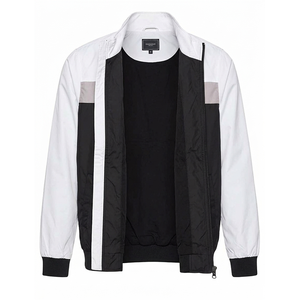 Men's White <b>Black</b> Color Block Bomber Jacket Stand Collar Zip Up Windproof Lightweight Winter Wear <b>Windbreaker</b> - Product Image 6