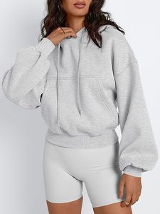 Sudadera con Capucha Extra Grande de Color Gris Claro para Mujer, Sudadera de Felpa Francesa de Algodón de Color Sólido, Sudadera con Capucha de Manga Larga Informal - Product Image 6
