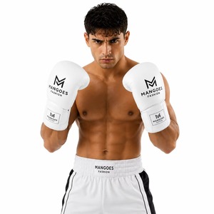 White Real Leather Full Finger Lace-Up Boxing Gloves for Adults-Moisture Wicking Customizable Packaging Martial Arts Training - Product Image 1