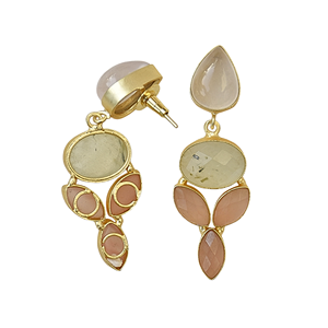 Boucles d'oreilles pendantes classiques en or plaqué 14 carats avec chalcédoine naturelle et quartz rose, faites à la main, pour mariage féminin - Product Image 3