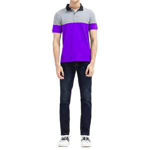 เสื้อโปโลแขนสั้นผู้ชาย คอตตอนถักลายทาง สีตัดต่อ สวมใส่สบาย ระบายอากาศได้ดี ทรงปกติ - Product Image 2
