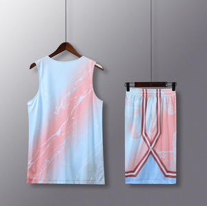 Ensemble de maillots de basket-ball personnalisés sublimés dégradés bleus pour hommes, sans manches, en maille respirante, en polyester, uniforme de sport d'été - Product Image 2