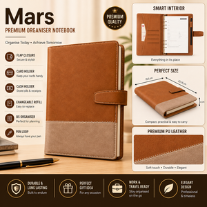 B5 Custom Logo Promotional Hardcover Organizer Planner Journal Notebook PU Leather Cover Flap Closure Sewing Binding Card Cash - Product Image 2