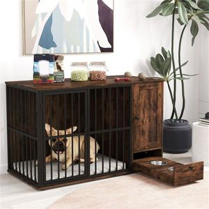 2-in-1 <b>Dog</b> Crate End <b>Table</b> with Pullout Feeder Chew-Resistant Metal Tube Small Medium Pet Furniture for Coffee Small Companions - Product Image 6