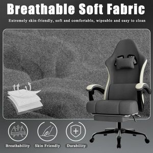 Chaise de jeu ergonomique avec coussin à ressorts ensachés, repose-pieds, soutien lombaire réglable, tissu respirant et durable, chaise d'ordinateur - Product Image 5