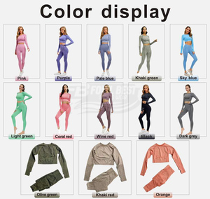 Conjunto de Yoga de 2 Piezas para Mujer, Transpirable, de Spandex/Nylon, Sin Costuras, Cintura Alta, Top Corto Sin Mangas, Talla Grande, Protección UV - Product Image 2