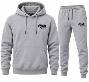 Conjunto Deportivo Informal de Punto para Hombre, Sudadera con Capucha Gris, Pantalones Deportivos con Bolsillos, Ropa Deportiva de Invierno, Modelo A16 - Product Image 1