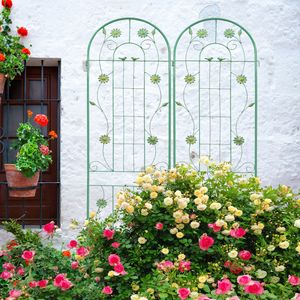Set di 2 tralicci da giardino in metallo 220x50 cm, antiruggine, per supporto piante rampicanti, recinzione e cancello, colore verde - Product Image 3