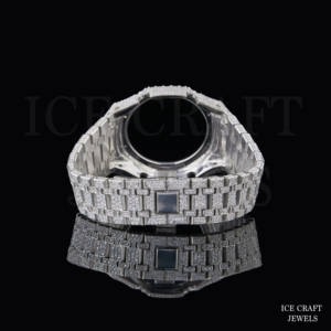 Boîtier de montre personnalisé entièrement serti, montre avec cadre à maillons géométriques, accessoire de luxe pour la personnalisation de montres avec pierres. - Product Image 3