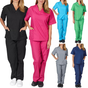 Women's Medical Scrubs Set V-Neck Short Sleeve <b>Top</b> Drawstring Pants Nurse Uniform Multi-Color Clinic Hospital Workwear Wholesale - Product Image 3