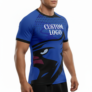 Maillot de bain personnalisé à manches courtes en nylon et élasthanne pour homme, idéal pour la gym, l'entraînement, la course à pied, séchage rapide, fitness, personnalisable - Product Image 5