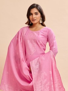 Nuevo Salwar Kameez de Algodón Chanderi Rosa Caramelo 2026, Conjunto de 3 Piezas con Estampado Floral, Ropa Étnica India de Lujo, Estilo Bollywood - Product Image 2