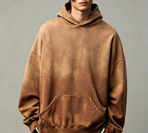 เสื้อฮู้ดดี้สีน้ำตาลพรีเมียมสไตล์วินเทจทรงหลวมสำหรับผู้ชาย เสื้อสเวตเชิ้ตแนวสตรีทแฟชั่นแบบยูบีร์น ลุคสตรีทแวร์ - Product Image 1