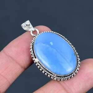 Pendentif en opale bleue d'Owyhee fait main, argent sterling 925 plaqué rhodium, bijou de fiançailles et de mariage unique, élégant et tendance - Product Image 1