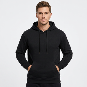 Sweat-shirt à capuche en molleton noir pour homme, coupe classique, couleur unie, pull décontracté avec poche, vêtement d'automne - Product Image 1