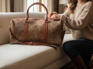 Handmade Cowhide Hair On Leather Travel Bag Duffel Weekender Carry On <b>Luggage</b> Bag Export Quality Bulk LHTB-0115 - Product Image 4
