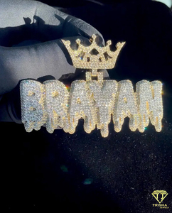 Pendentif de luxe « BRAYAN » avec couronne et diamant Moissanite, chaîne cubaine, bijoux Hip Hop - Product Image 3
