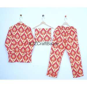 ชุดนอนผู้หญิงคุณภาพสูง ระบายอากาศได้ดี ผ้าฝ้าย 100% ลายดอกไม้ แขนยาว ใส่ได้ทุกฤดู เอวยางยืด มีสินค้าพร้อมส่ง - Product Image 6