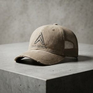 Gorra de béisbol ajustable de malla Custom One Apex con efecto desgastado, logotipo bordado, algodón lavado, unisex, estilo urbano - Product Image 5