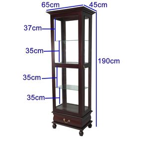 Mahogany glass reproduction display <b>cabinet</b> has a bottom drawer for storage in a brown finish for the living room indoor use. - Product Image 5