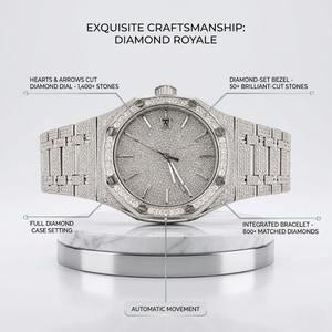 Montre automatique de luxe pour hommes et femmes, plaquée or blanc, entièrement sertie de moissanite, clarté VVS, cadran à barres, faite à la main, 2026 - Product Image 6